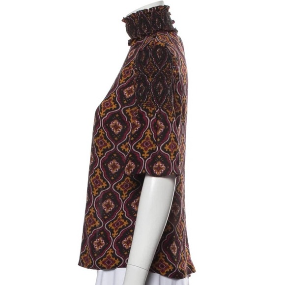 ALC Aubrey Print 100% Silk Mock Neck Top, Size 2 - Picture 2 of 13